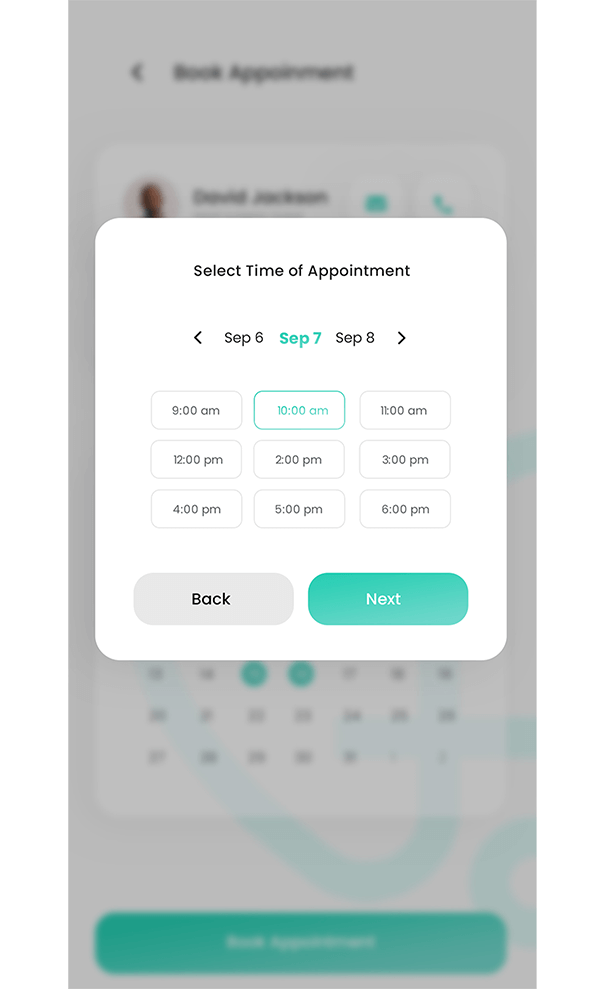 A mobile app interface showing options for scheduling an appointment on a smartphone screen.