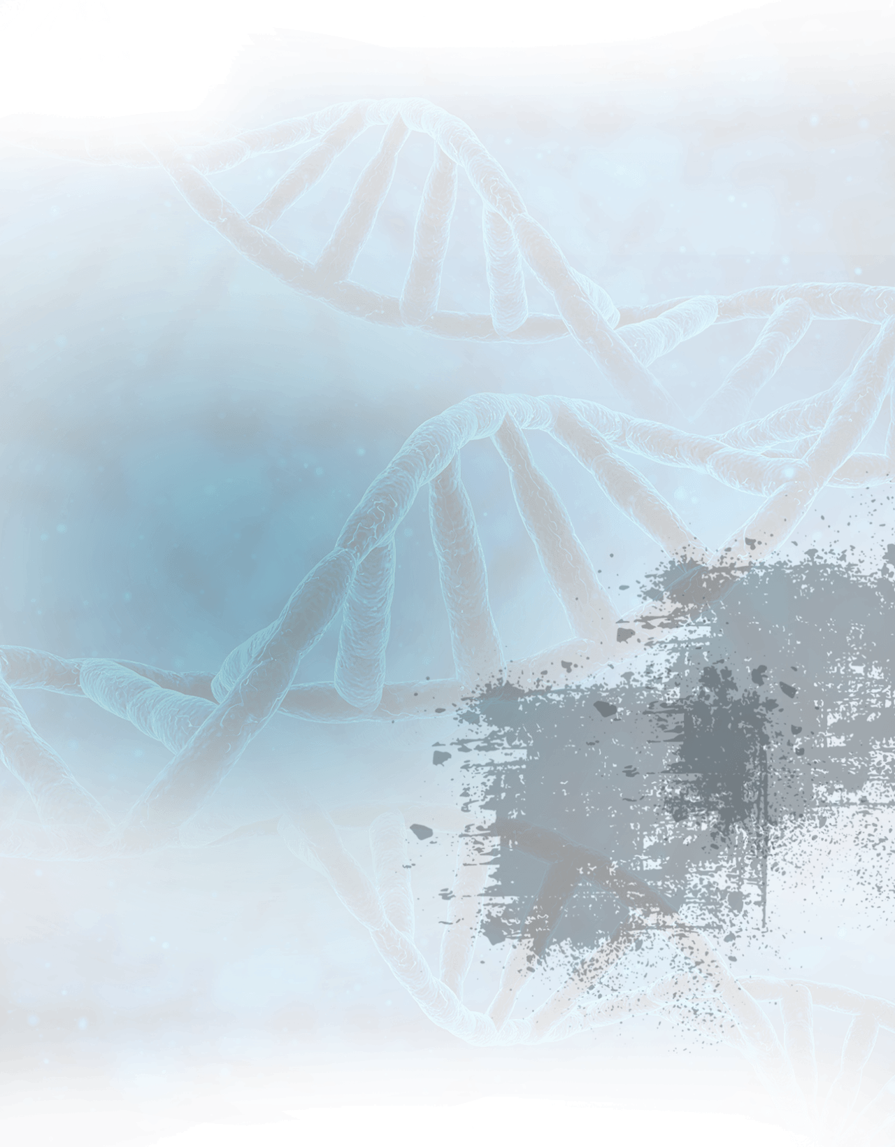 A blue background featuring a prominent DNA strand, symbolizing genetics and biological research.