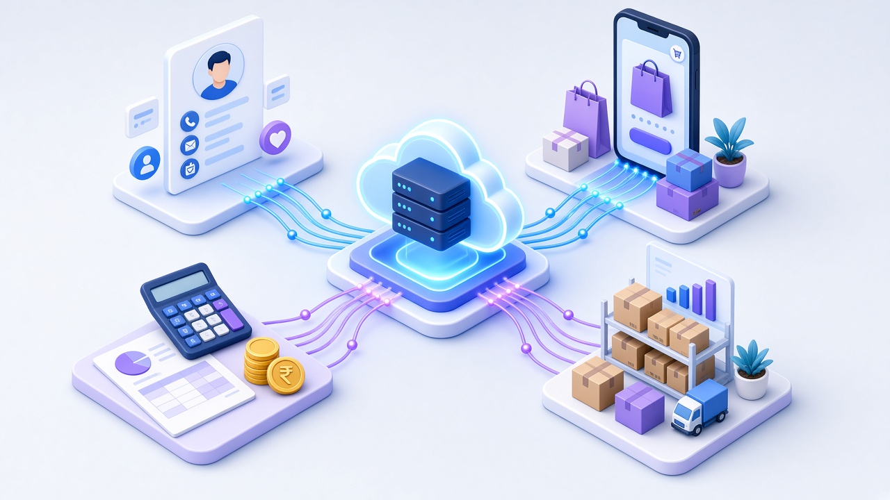 ERP system connecting CRM, e-commerce, accounting and inventory data